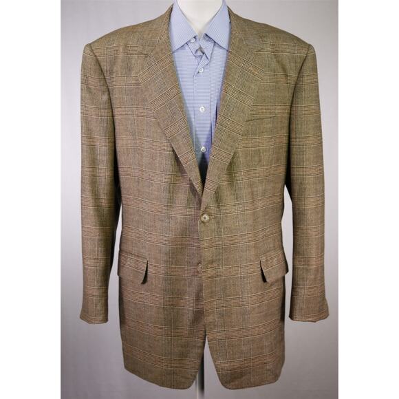 Bespoke Tailored Full Canvas Blazer Wool Cashmere Loro Piana Brown Plaid 46L - Picture 2 of 11